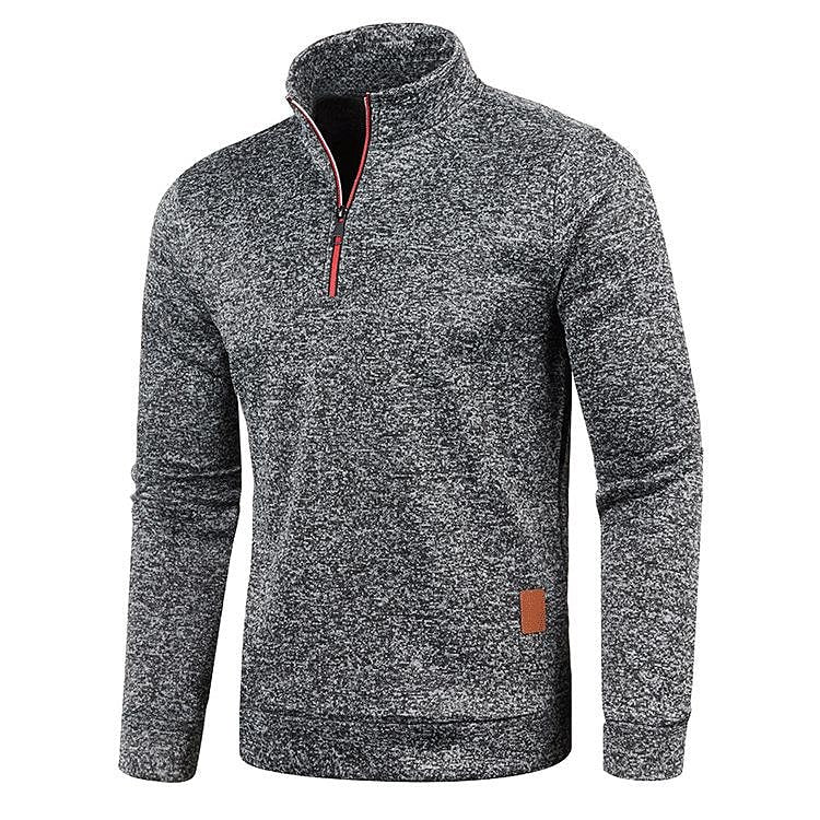 Pull polaire fin pour homme à col montant et demi-zip, manches longues