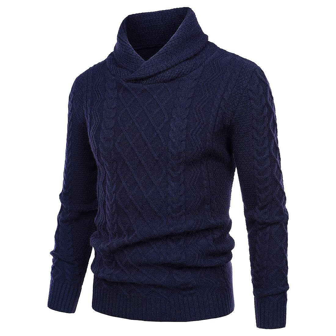 Pull Décontracté Homme Col Châle en Maille Torsadée Coupe Slim Manches Longues