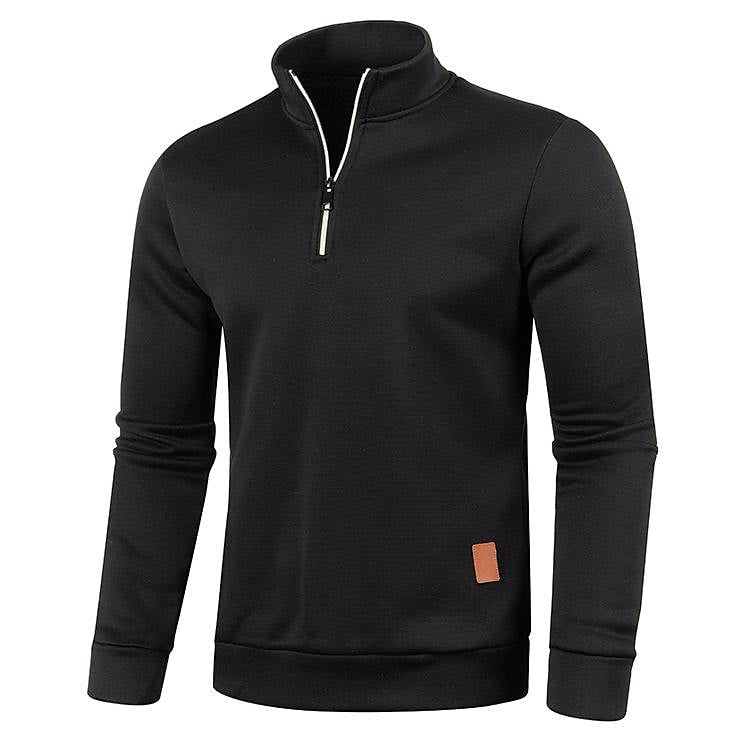 Pull polaire fin pour homme à col montant et demi-zip, manches longues