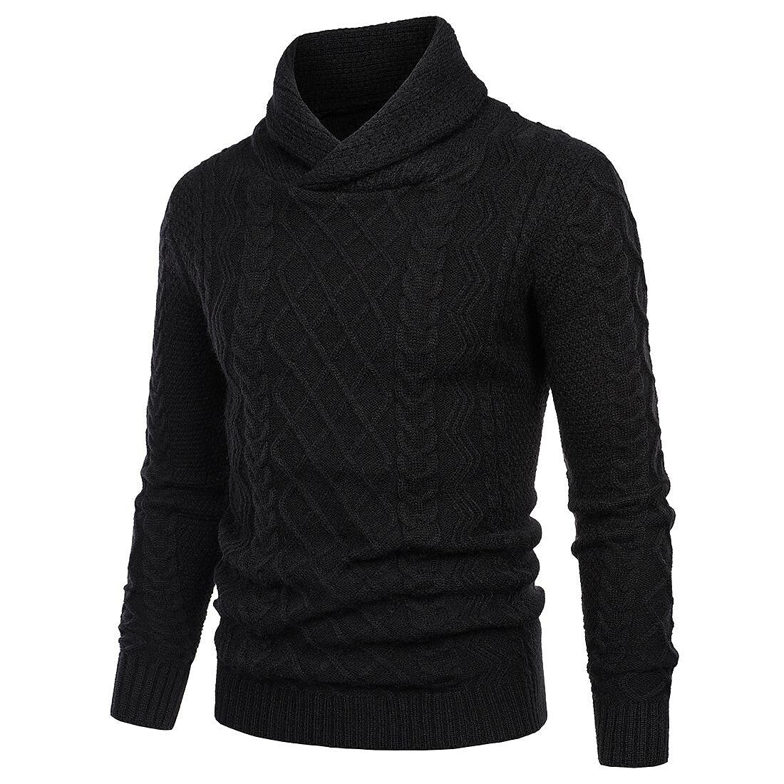 Pull Décontracté Homme Col Châle en Maille Torsadée Coupe Slim Manches Longues