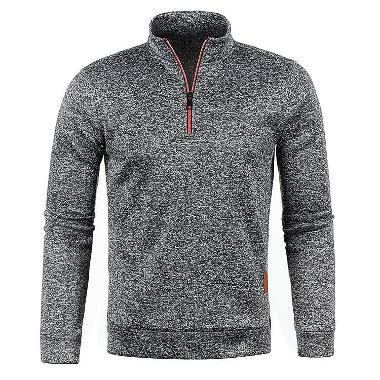 Pull polaire fin pour homme à col montant et demi-zip, manches longues