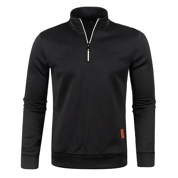 Pull polaire fin pour homme à col montant et demi-zip, manches longues
